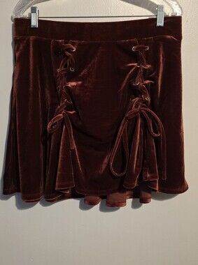 Velvet Lace-Up Mini Skirt in Deep Burgundy